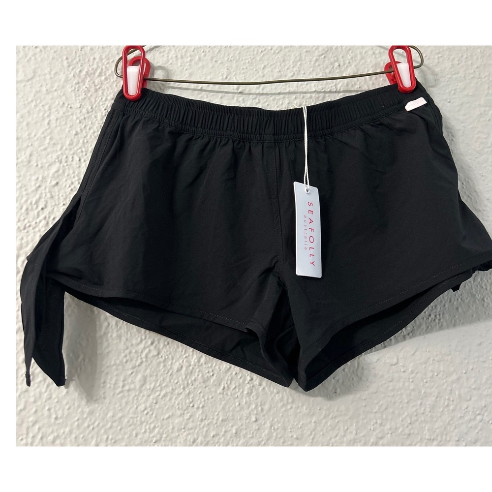 Seafolly Summer Essentials Tie Side Board Shorts Black Size 14  New